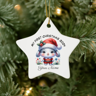 Personlig Santa Bunny Första jul Julgransprydnad Keramik