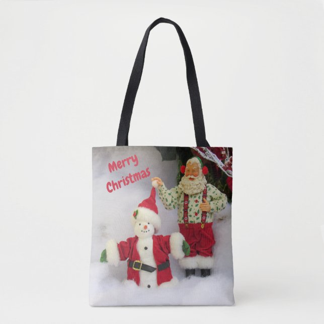 Personlig Santa Bygger en Snögubbe Tote Bag Tygkasse (Framsida)