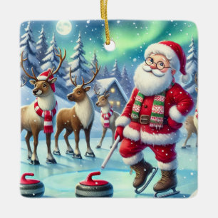 Personlig Santa Curling med hans renar Julgransprydnad Keramik