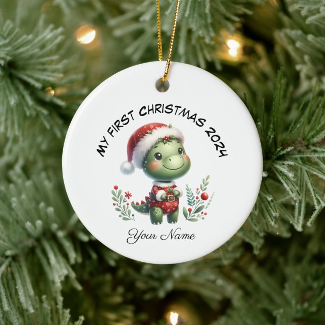 Personlig Santa Dinosaur Första jul Julgransprydnad Keramik (Träd)