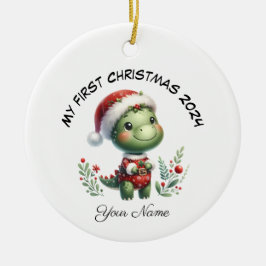 Personlig Santa Dinosaur Första jul Julgransprydnad Keramik