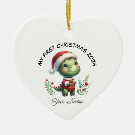 Personlig Santa Dinosaur Första jul Julgransprydnad Keramik