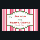 Personlig Santa Gift Märkre Stickers Rektangulärt Klistermärke<br><div class="desc">Peppermint rand dekorerar de här märkrna för jultomten. Anpassa dessa klistermärken genom att byta namn. Designen kommer från originalteckningen.</div>