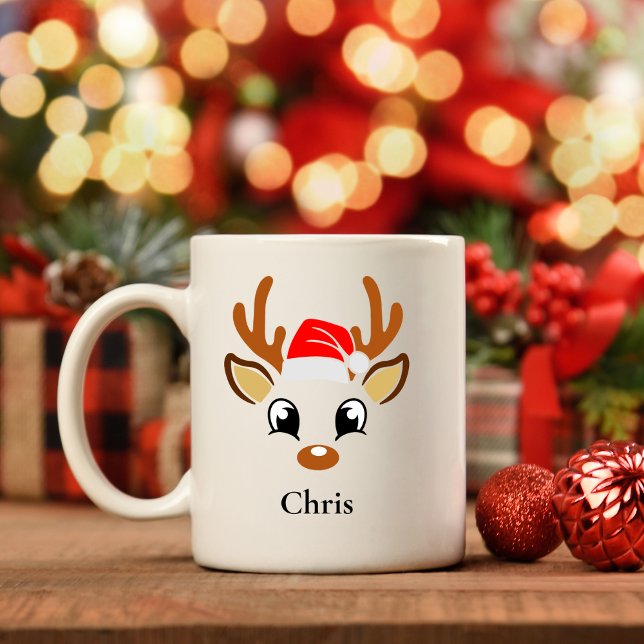 Personlig Santa Hat Reindeer jul Mugg (Skapare uppladdad)