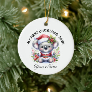 Personlig Santa Koala Bear Första jul Julgransprydnad Keramik