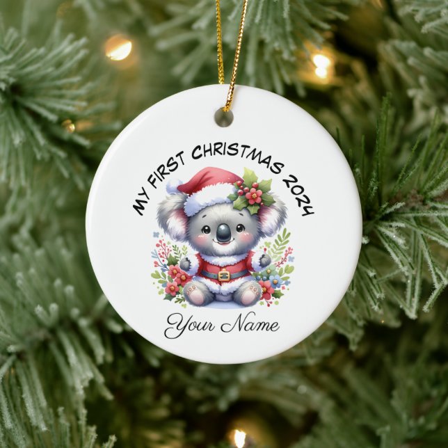 Personlig Santa Koala Bear Första jul Julgransprydnad Keramik (Träd)