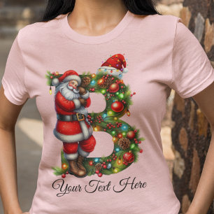 Personlig Santa Monogram-Helgdag Jul T Shirt