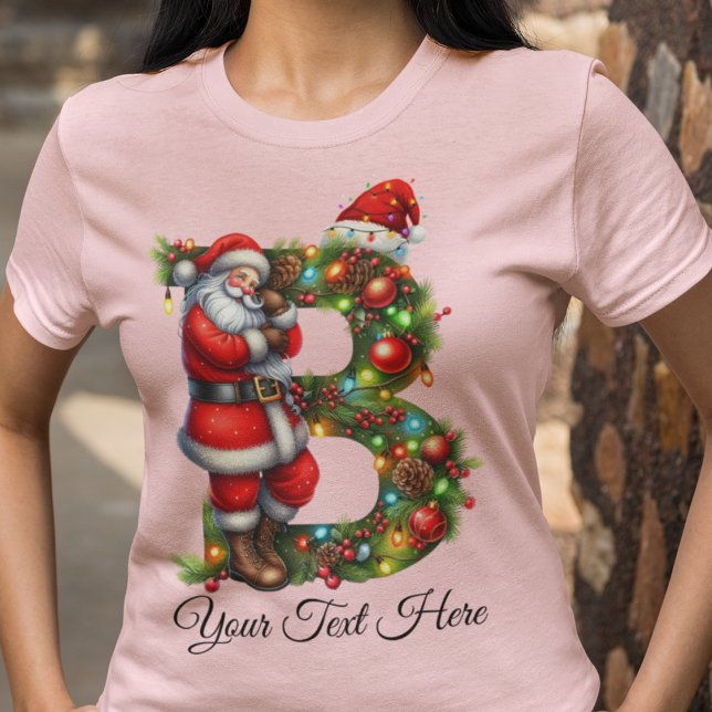 Personlig Santa Monogram-Helgdag Jul T Shirt (Skapare uppladdad)