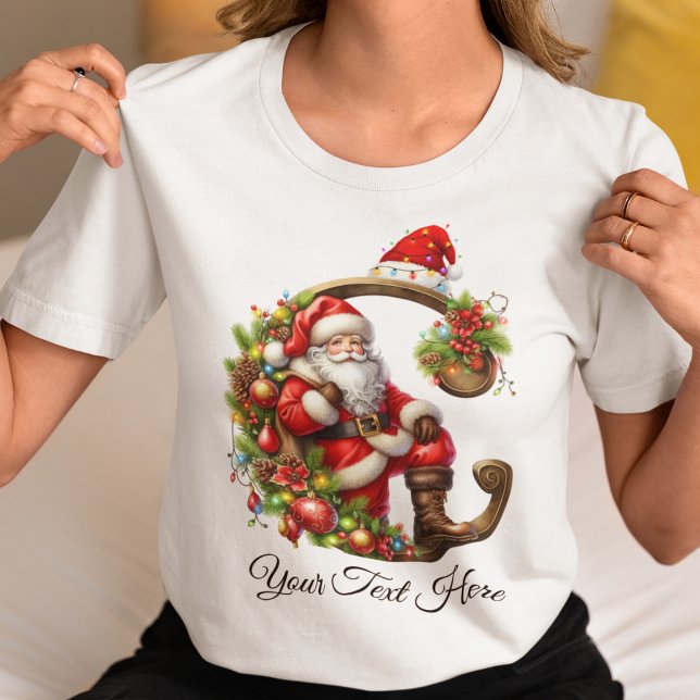 Personlig Santa Monogram-Helgdag Jul T Shirt (Skapare uppladdad)