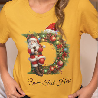 Personlig Santa Monogram-Helgdag Jul T Shirt