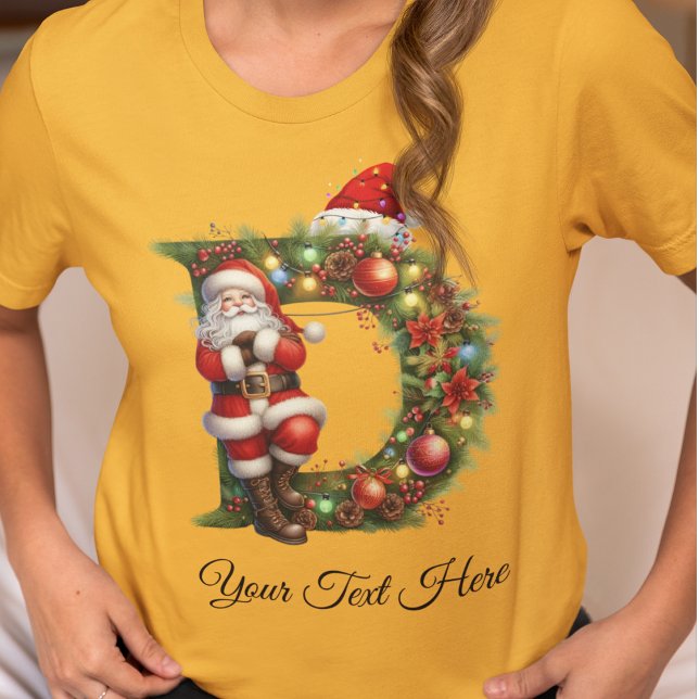 Personlig Santa Monogram-Helgdag Jul T Shirt (Skapare uppladdad)