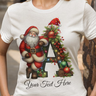 Personlig Santa Monogram-Helgdag Jul T Shirt