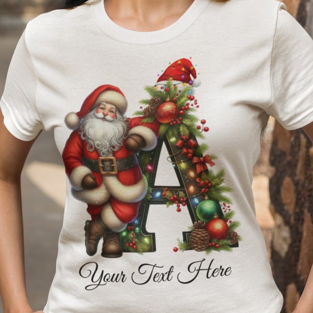 Personlig Santa Monogram-Helgdag Jul T Shirt (Skapare uppladdad)