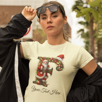 Personlig Santa Monogram-Helgdag Jul T Shirt