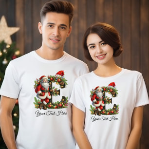 Personlig Santa Monogram-Helgdag Jul T Shirt
