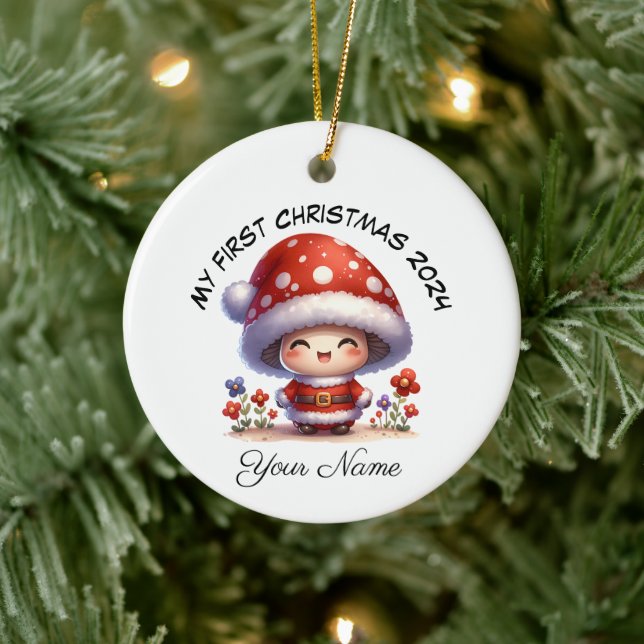 Personlig Santa Mushroom Första jul Julgransprydnad Keramik (Träd)