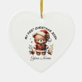 Personlig Santa Nalle Första jul Julgransprydnad Keramik