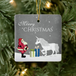 Personlig Santa och Unicorn God jul Julgransprydnad Keramik