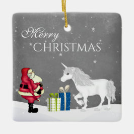 Personlig Santa och Unicorn God jul Julgransprydnad Keramik