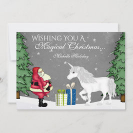 Personlig Santa och Unicorn jul Flat Julkort