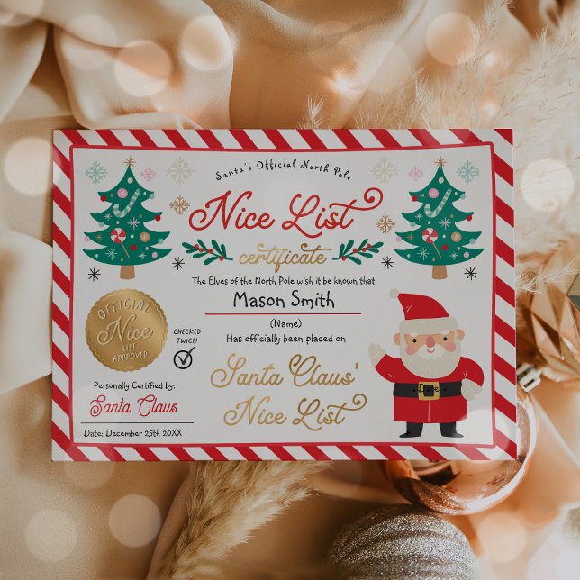 Personlig Santa Officiell Nice-listcertifikat Inbjudningar (Skapare uppladdad)