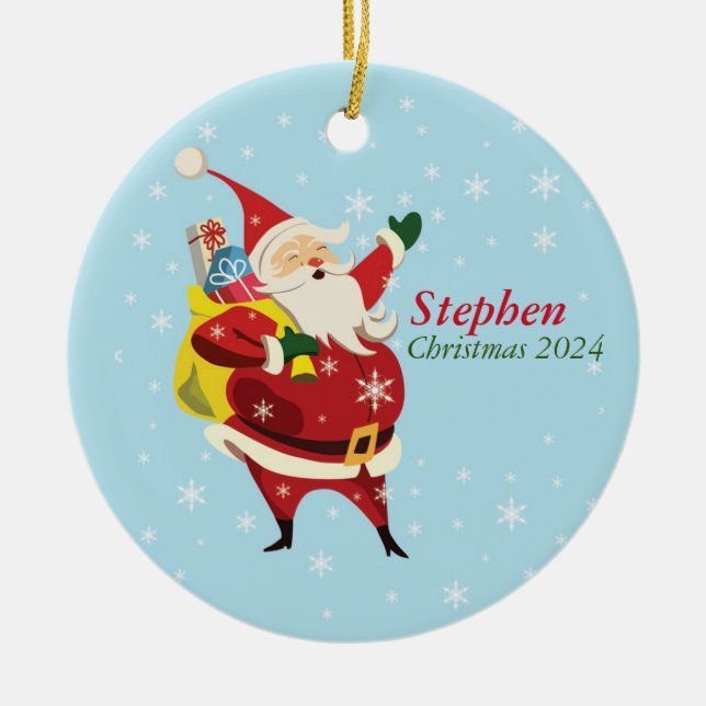 Personlig Santa Ornament Namn och År (Framsidan)