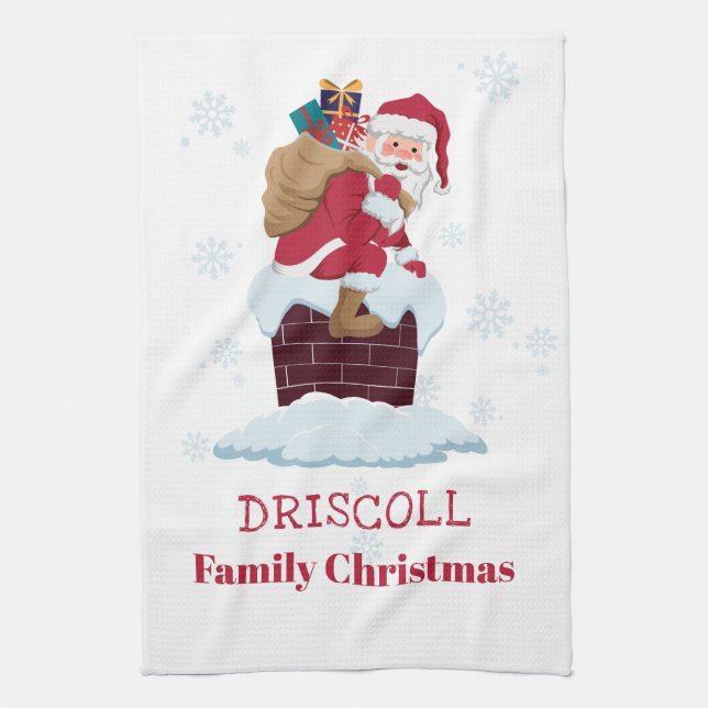 Personlig Santa på Tak-julen Skorsten Kökshandduk (Vertikal)