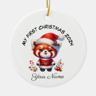 Personlig Santa Red Panda Bear Första jul Julgransprydnad Keramik