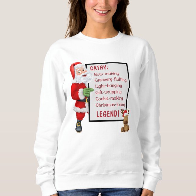 Personlig Santa Reindeer julförklaring T Shirt (Framsida)