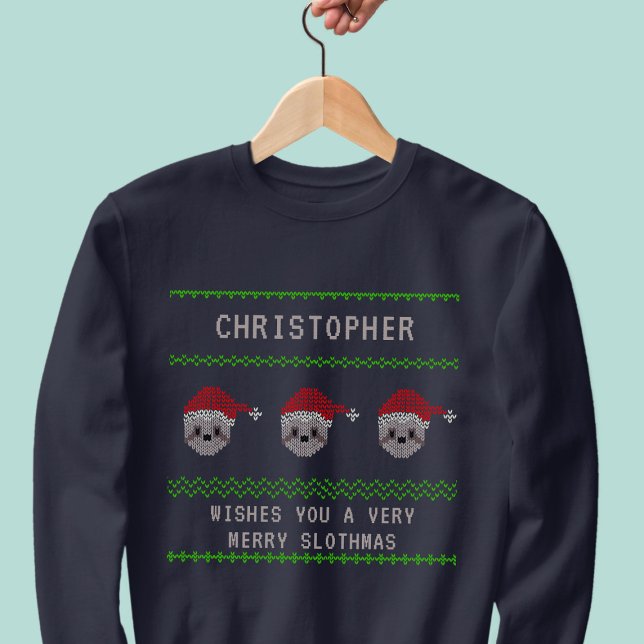 Personlig Santa Sloth Ugly jul Sweatshirt (Add your name to this festive sweatshirt featuring three wise Santa Sloths)