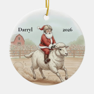 Personlig Santa som gör Mutton Busting Julgransprydnad Keramik