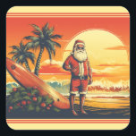Personlig Santa Surfing Retro Beach-jul Fyrkantigt Klistermärke<br><div class="desc">Vi presenterar vår julklapp för julklapp i julklapp och ytor. Gå in i helgdag med ett streck av årgången Julmagi och kuststrandviber.</div>