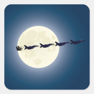 Personlig Santa w/ F-16 Jet Militär jul Fyrkantigt Klistermärke