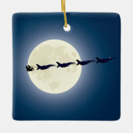 Personlig Santa w/ F-16 Jet Militär jul Julgransprydnad Keramik