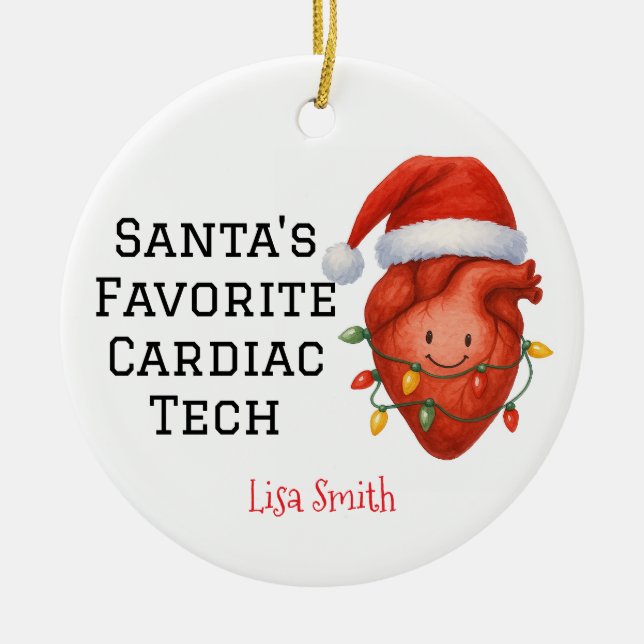 Personlig Santa's Cardiac Tech Julgransprydnad Keramik (Framsidan)