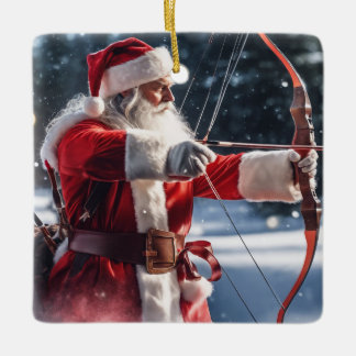Personlig Santa's Doing Archery Julgransprydnad Keramik