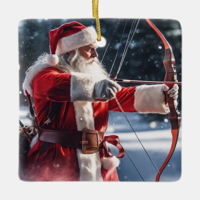 Personlig Santa's Doing Archery Julgransprydnad Keramik (Framsida)