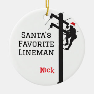 Personlig Santa's Favorite Lineman Julgransprydnad Keramik