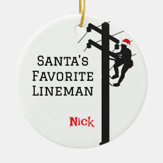 Personlig Santa's Favorite Lineman Julgransprydnad Keramik