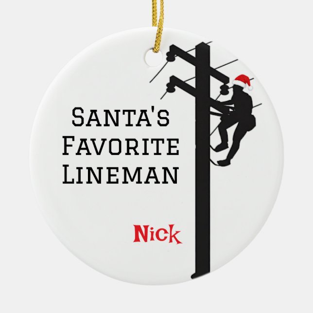 Personlig Santa's Favorite Lineman Julgransprydnad Keramik (Framsidan)