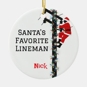 Personlig Santa's Favorite Lineman Julgransprydnad Keramik