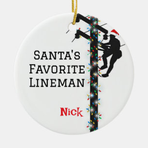Personlig Santa's Favorite Lineman Julgransprydnad Keramik