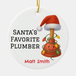 Personlig Santa's Favorite Plumber Julgransprydnad Keramik