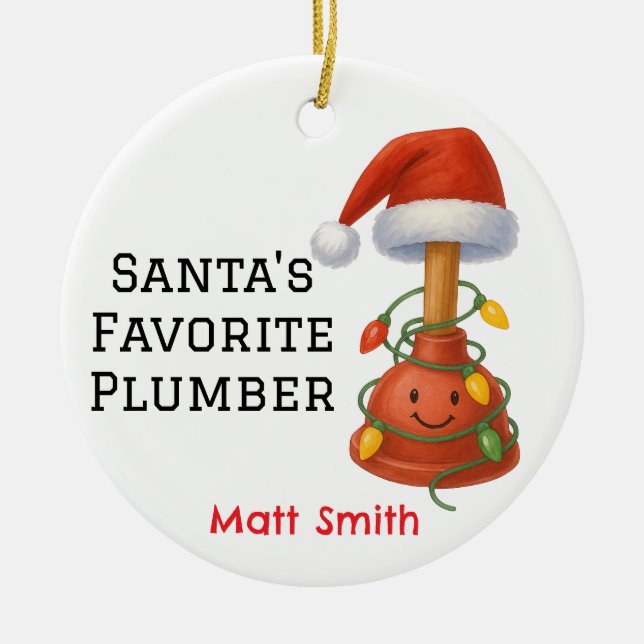 Personlig Santa's Favorite Plumber Julgransprydnad Keramik (Framsidan)