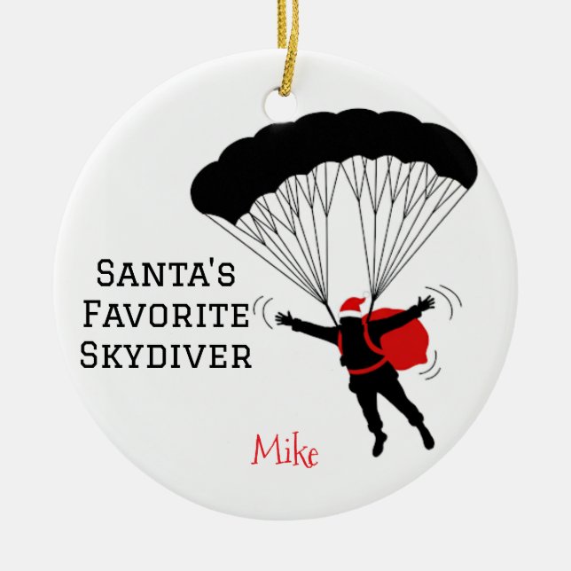 Personlig Santa's Favorite Skydiver Julgransprydnad Keramik (Framsidan)
