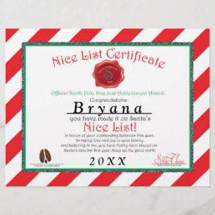 Personlig Santa's NICE LIST CERTIFIATE Reklamblad