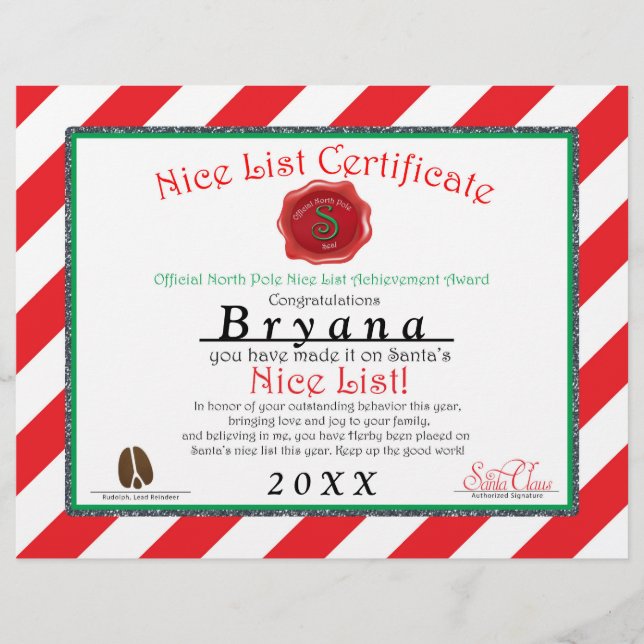 Personlig Santa's NICE LIST CERTIFIATE Reklamblad (Framsidan)