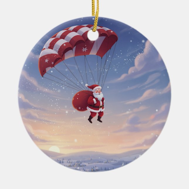 Personlig Santa's Skydiving Julgransprydnad Keramik (Framsidan)
