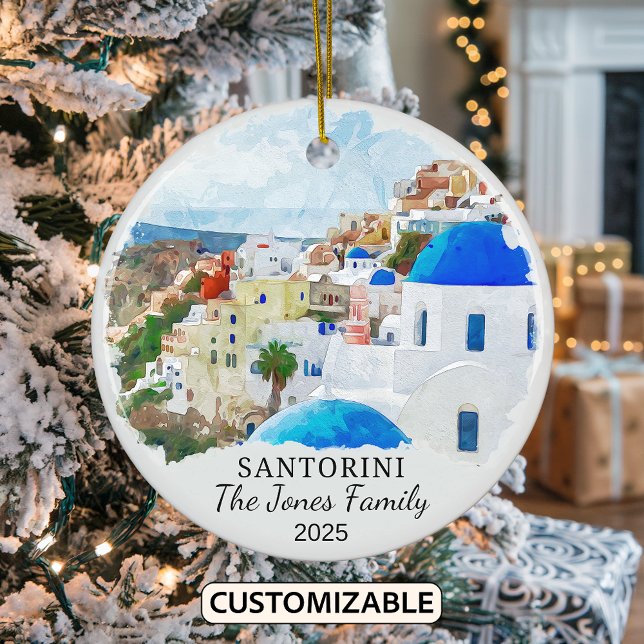 Personlig Santorini Ornament, Grekland Gift Julgransprydnad Keramik (Skapare uppladdad)
