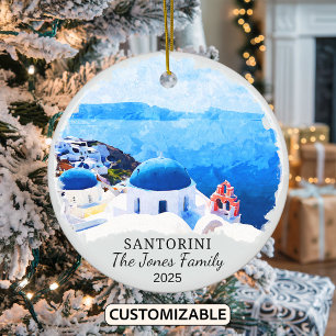 Personlig Santorini Ornament, Grekland Julgransprydnad Keramik